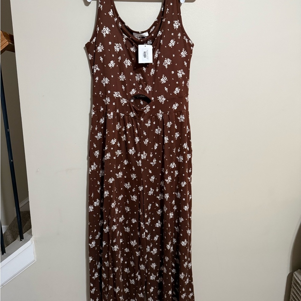 Chic Brown Floral Maxi Romper